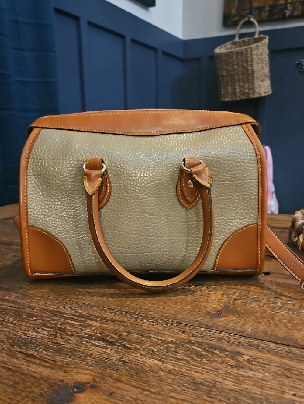 Dooney & Bourke Tan and Cream Pebbled Leather Satchel - Picture 7 of 16